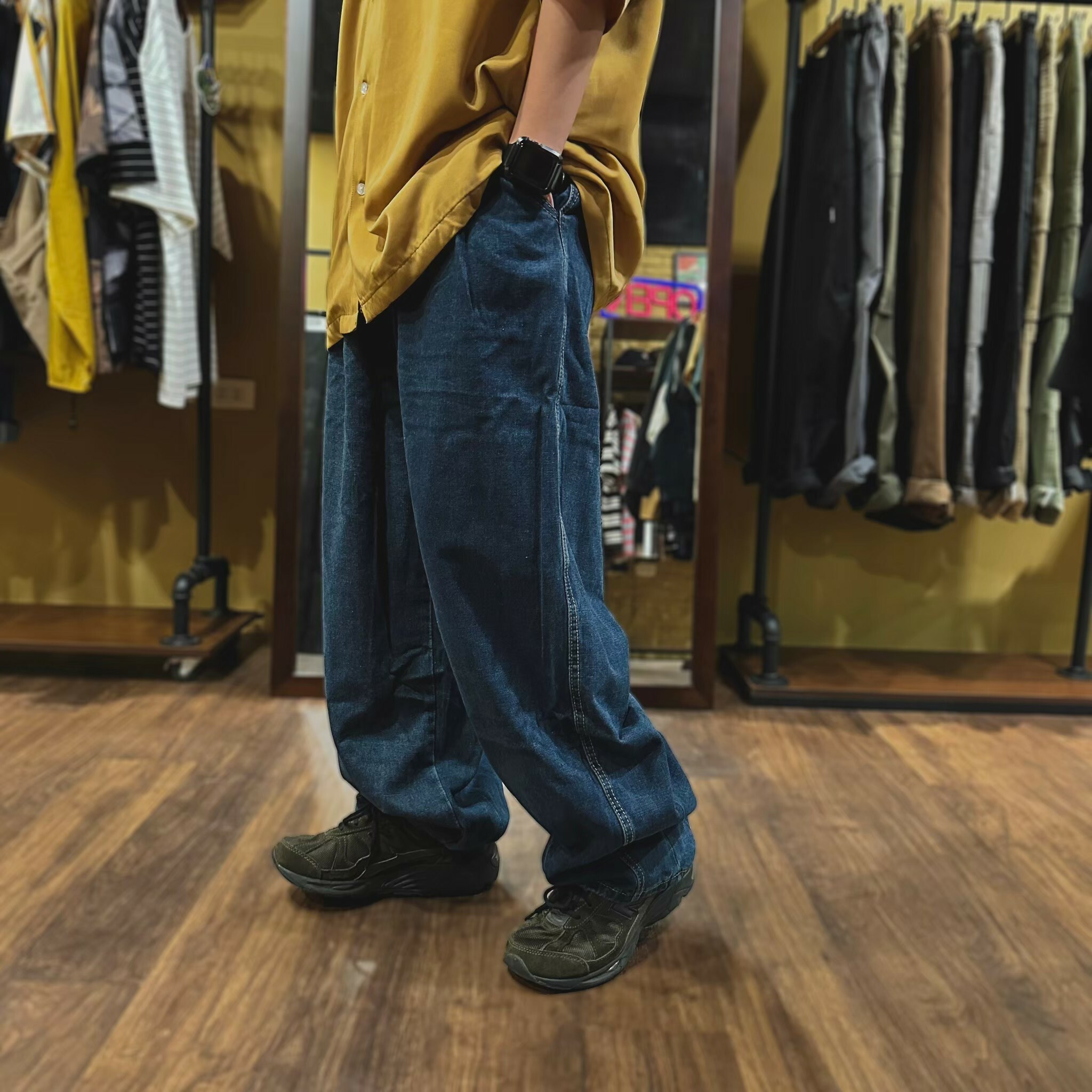 百搭繫繩闊腿牛仔長褲