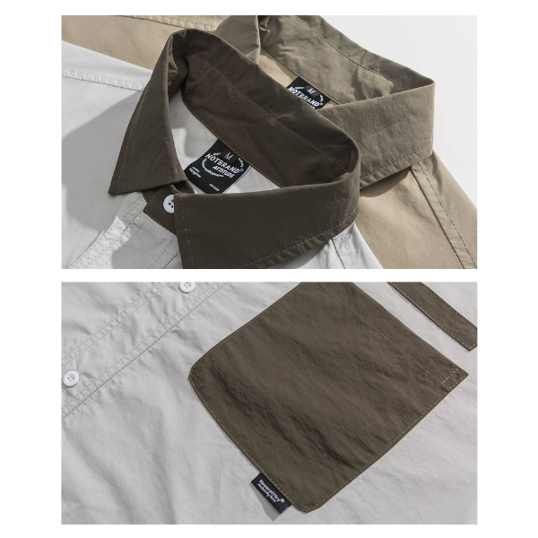 日系網眼拼接口袋襯衫