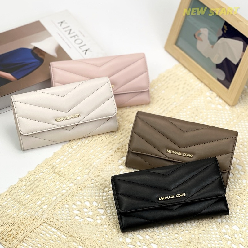 Michael Kors MK 絎縫 山形紋 多卡層 翻蓋長夾 女生長夾