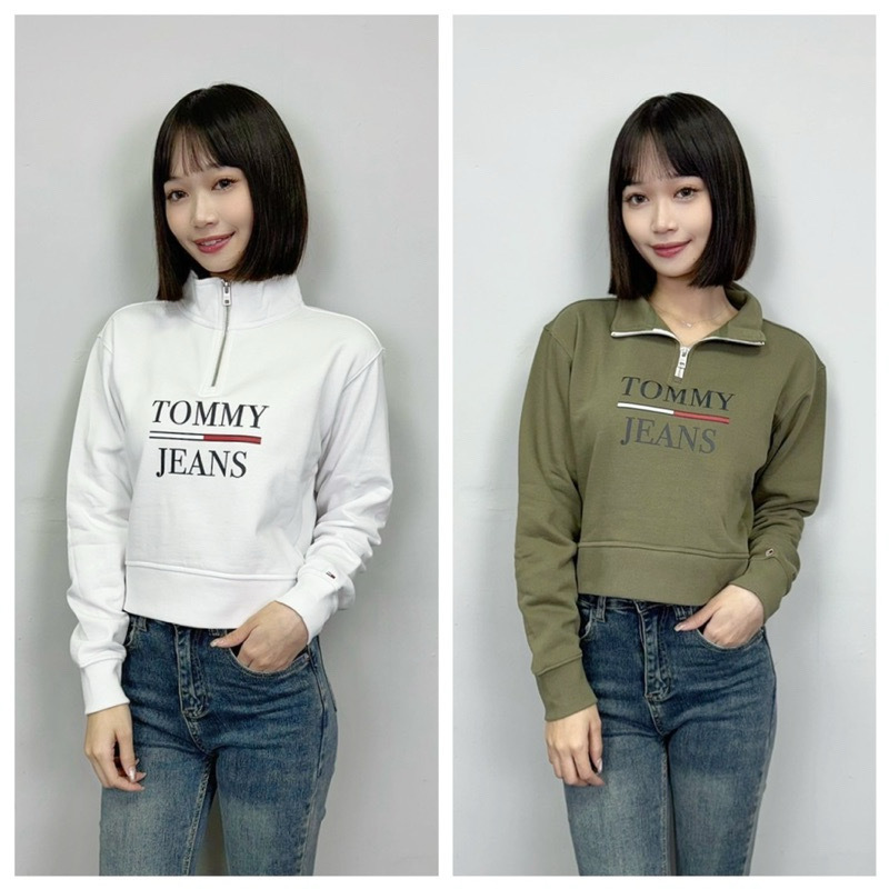Tommy Jeans 女款 半拉鍊 橫條字母 大學T 長袖上衣