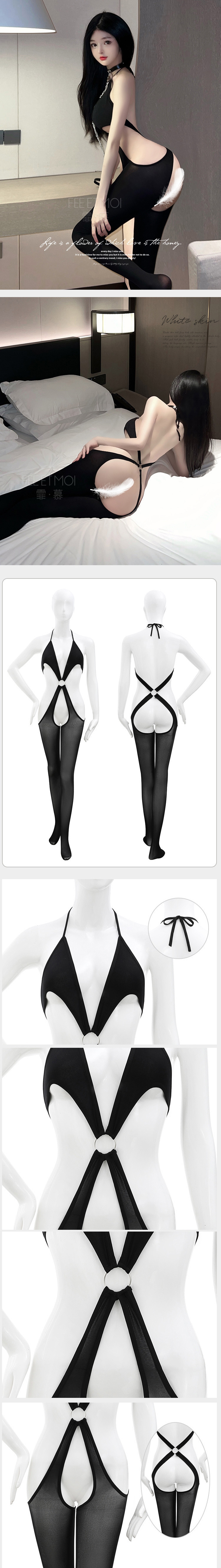L7411 綁脖圓環開襠性感連身貓裝