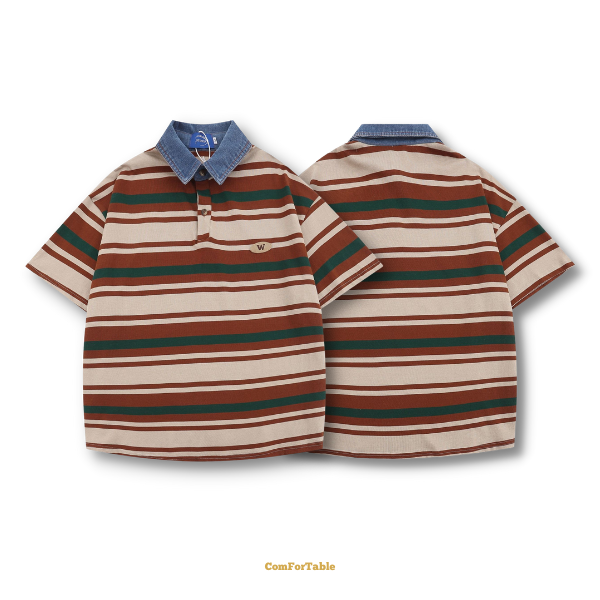 復古學院風條紋POLO衫