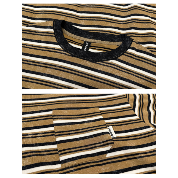 炒色條紋口袋休閒短TEE