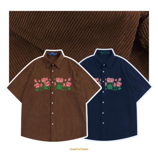 復古玫瑰花刺繡襯衫