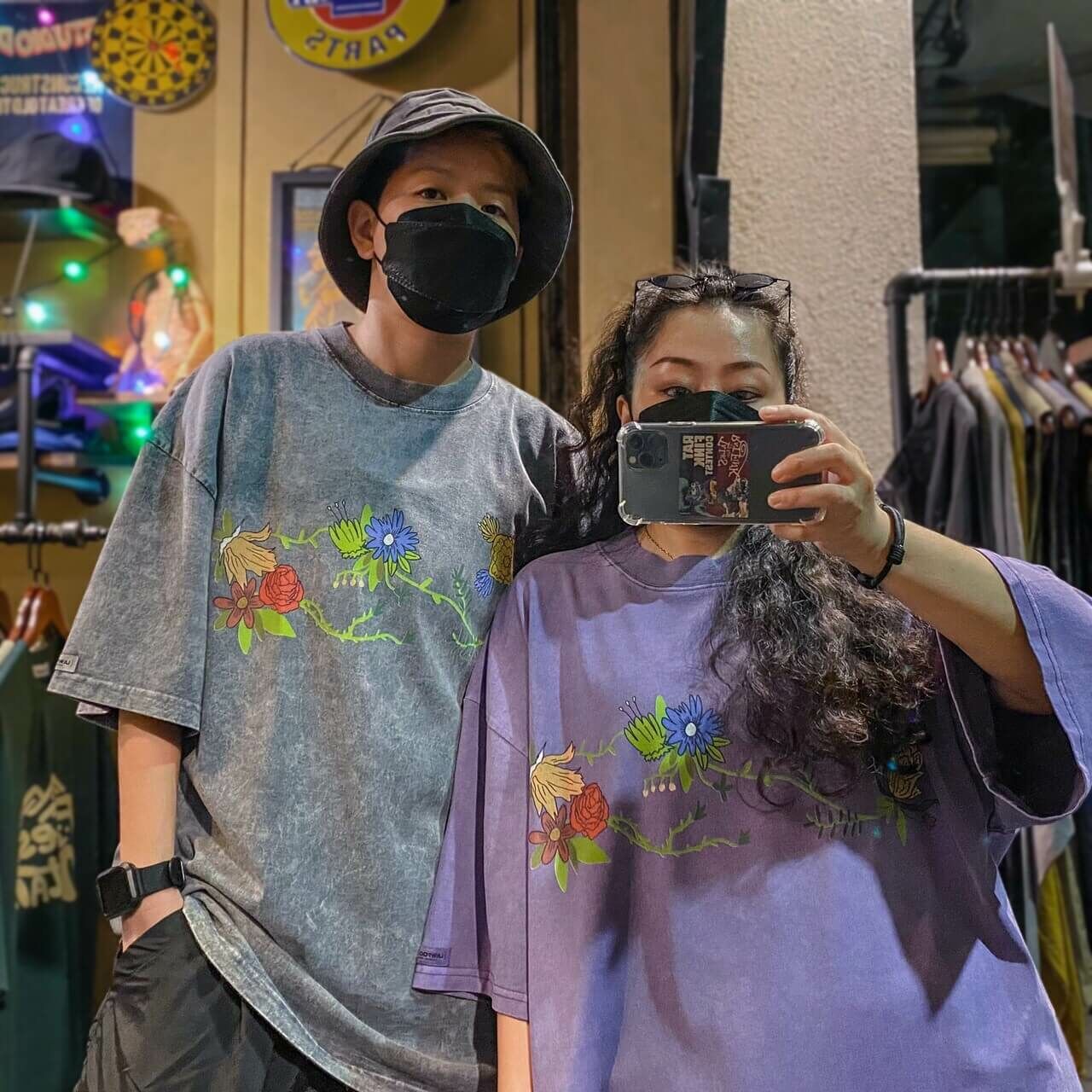 復古風水洗花卉短TEE