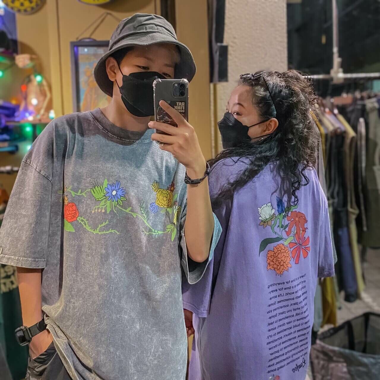 復古風水洗花卉短TEE