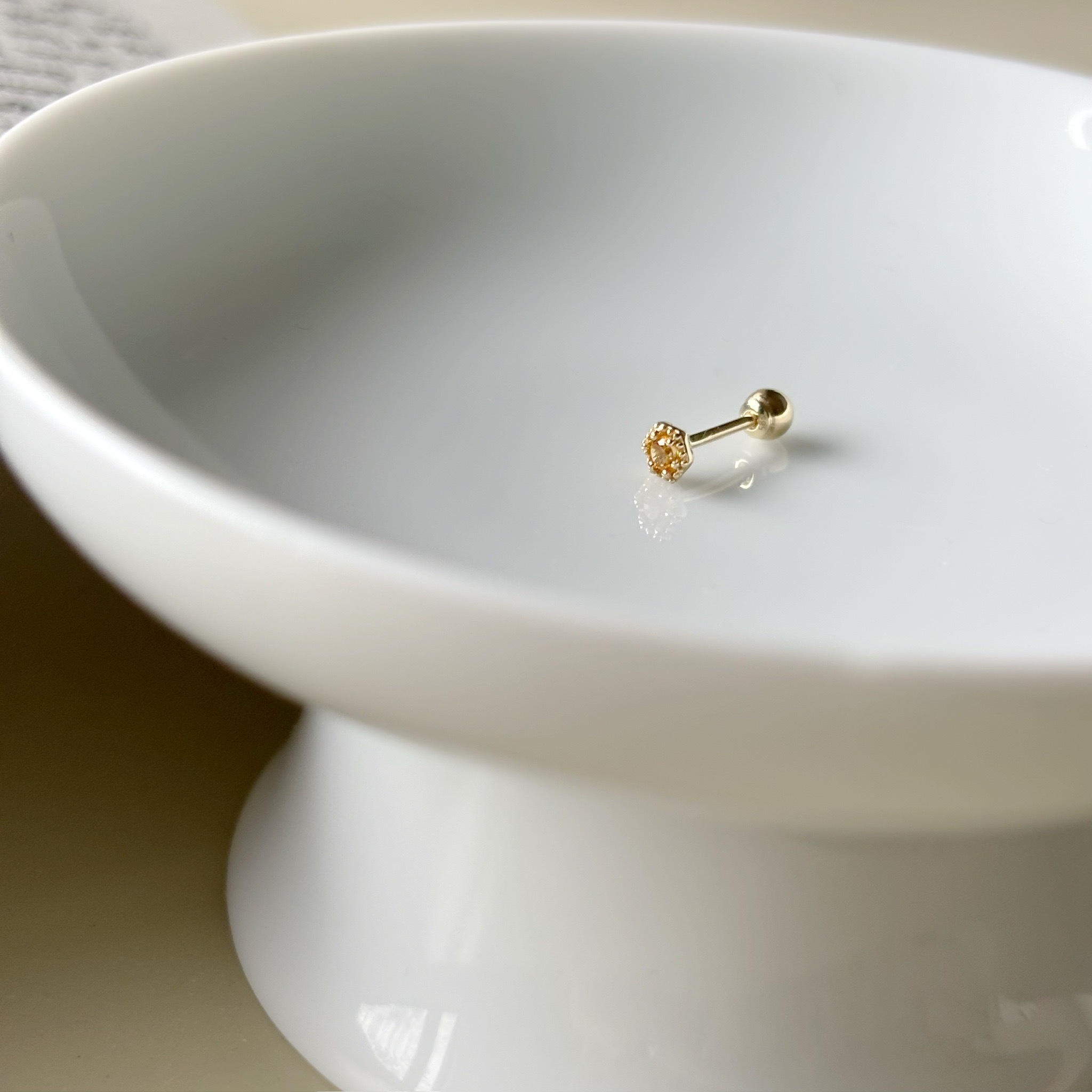 14k復古六角橘色藍寶石轉珠耳環