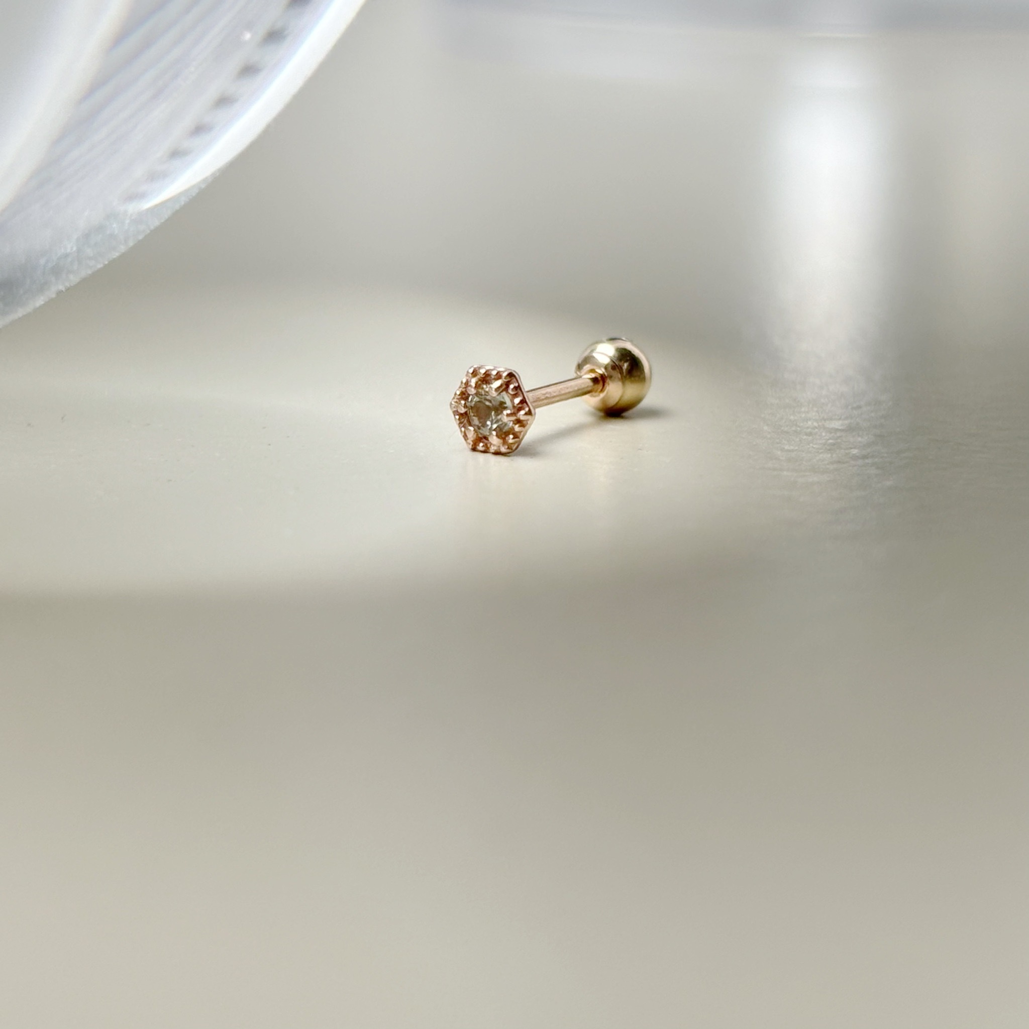 14k復古六角綠色藍寶石轉珠耳環