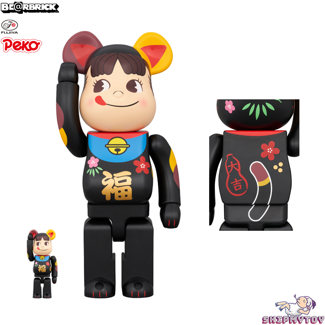 BE@RBRICK 招き猫 ペコちゃん 福 黒 100％ & 400％