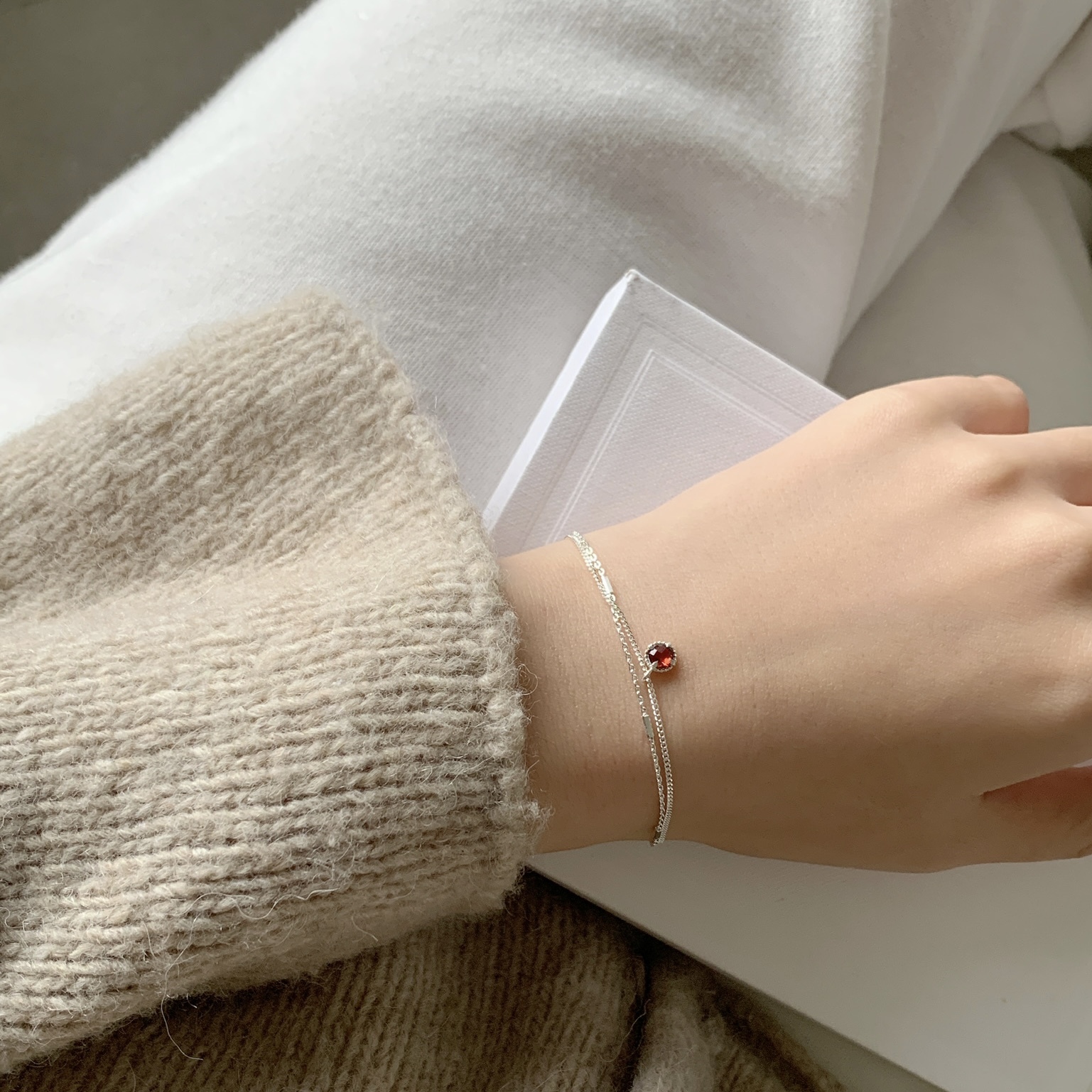 蛋撻石榴石雙層手鍊