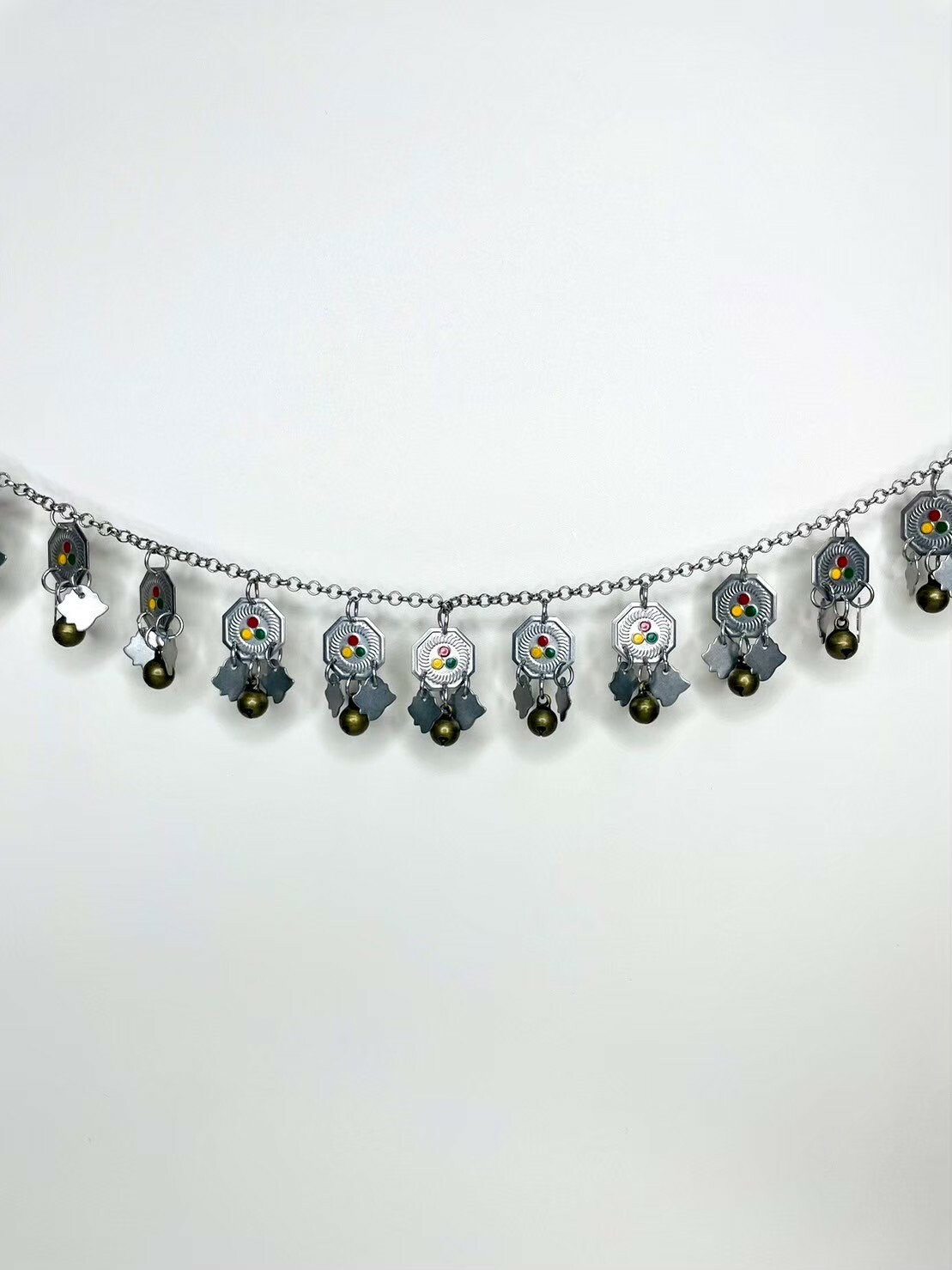 S-八角紅黃綠紋路葉片單層鈴鐺鏈條183cm