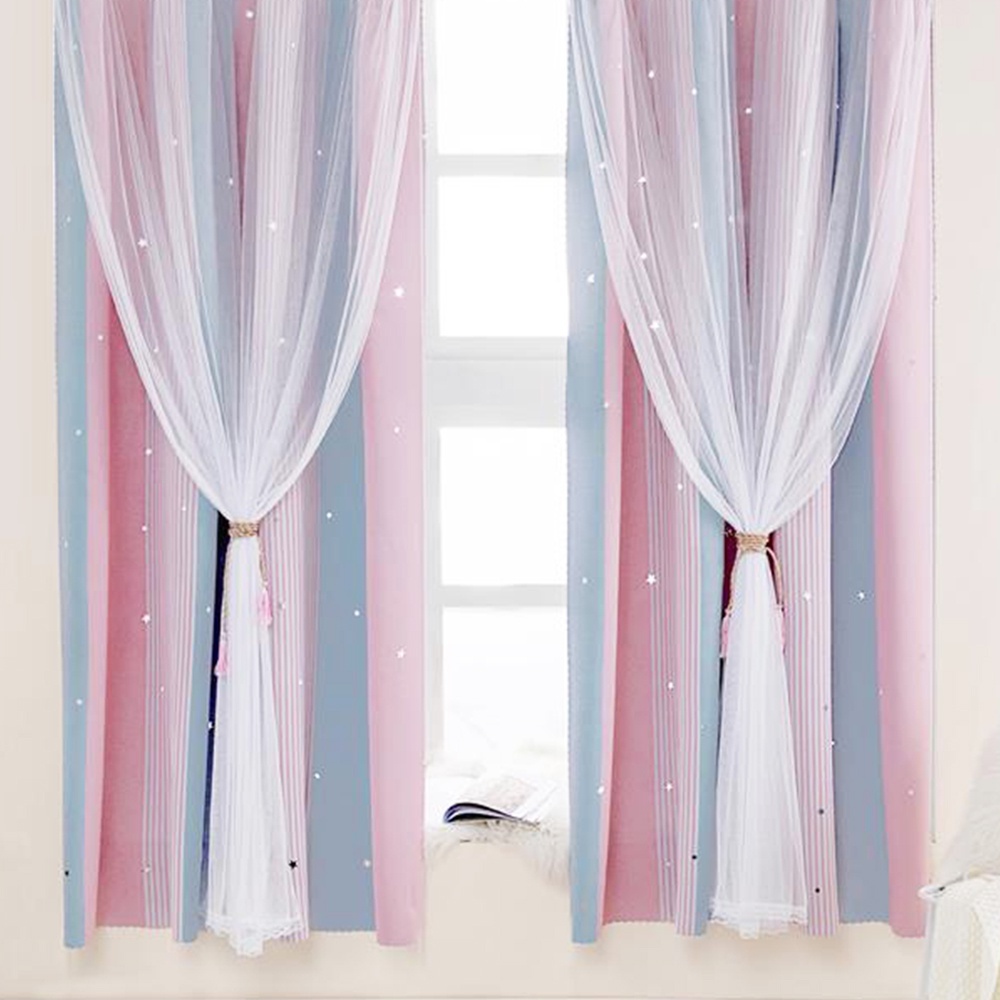 條紋鏤空星星雙層窗簾