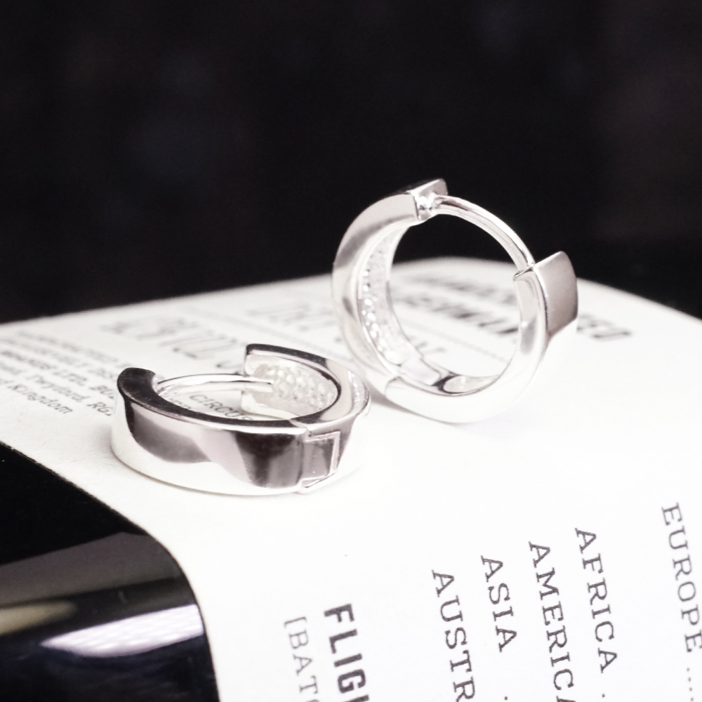 經典平面 易扣式 14mm 基本款 925純銀耳環 女生 男生 中性耳環