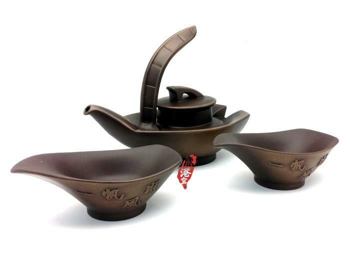 鹿港窯禮品館│紫砂陶-意象茶具組【一帆風順-一壺二杯】禮盒