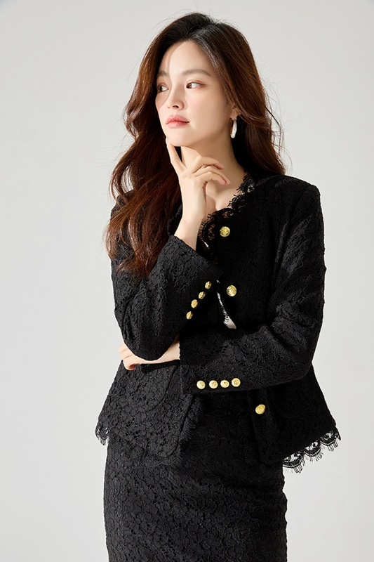 睫毛蕾絲小香風外套 兩色