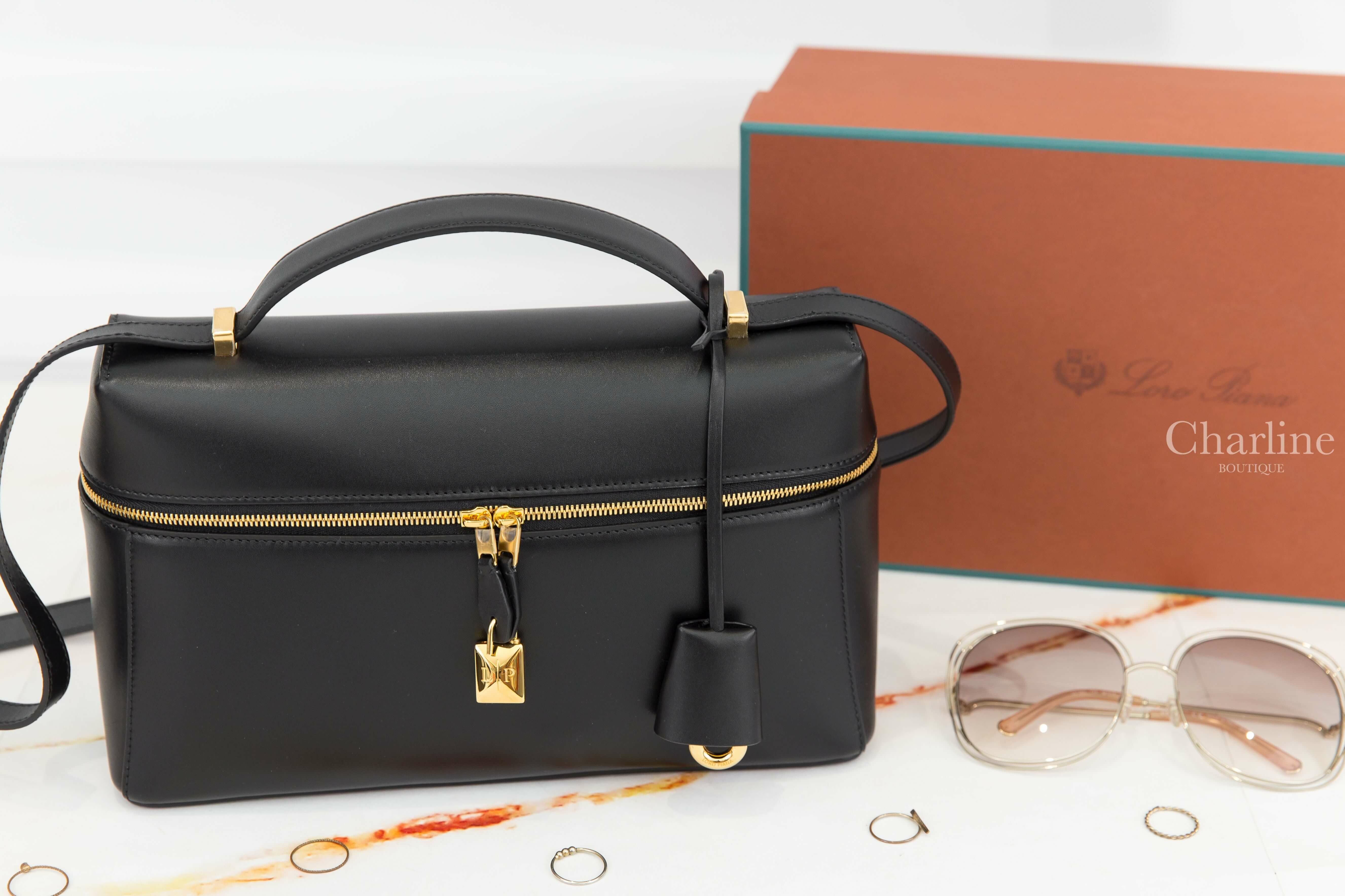 Loro Piana Extra Bag L27 黑色小牛皮金色鎖頭手提肩背包