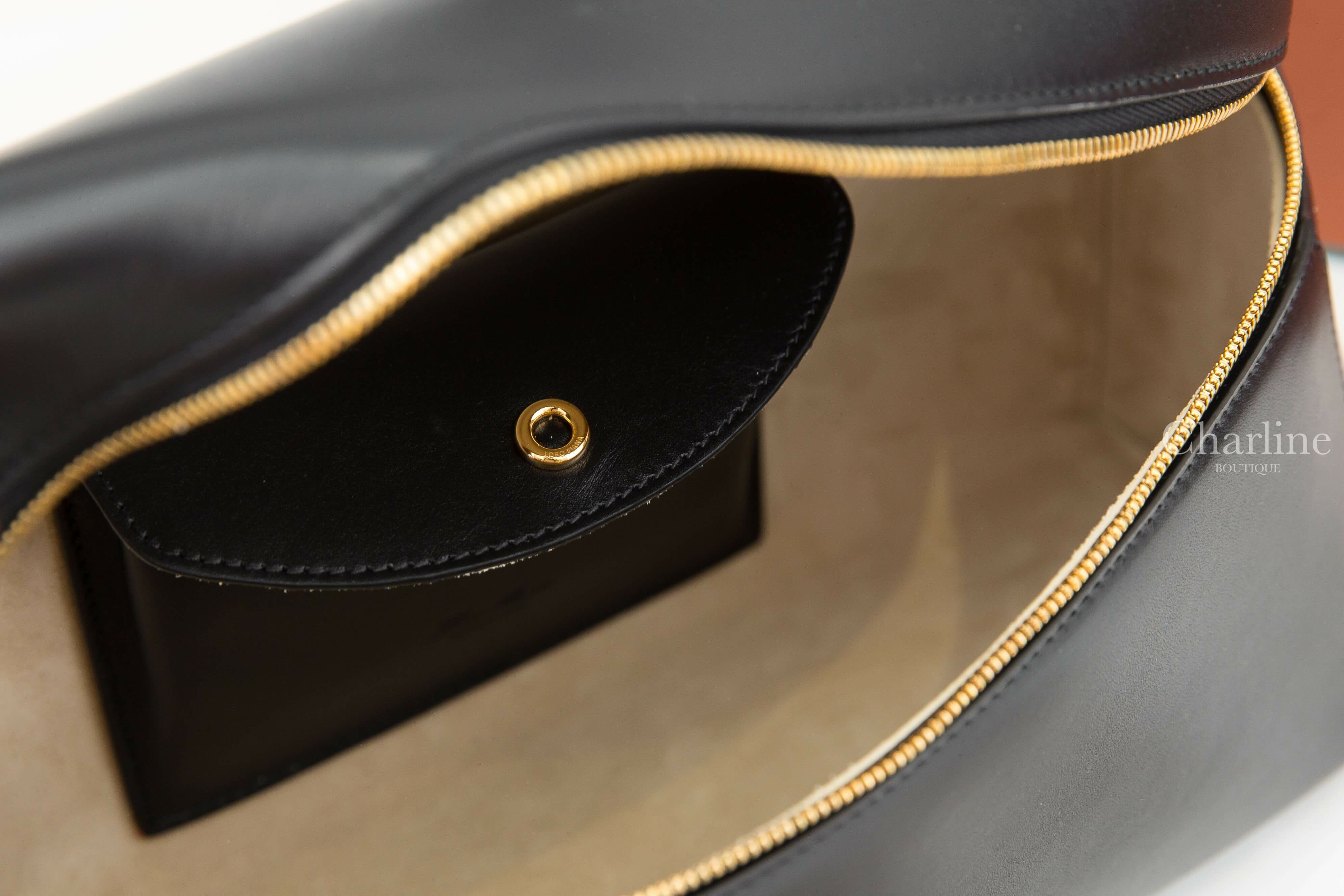 Loro Piana Extra Bag 黑色小牛皮金色鎖頭手提肩背包-Charline Boutique 精品代購