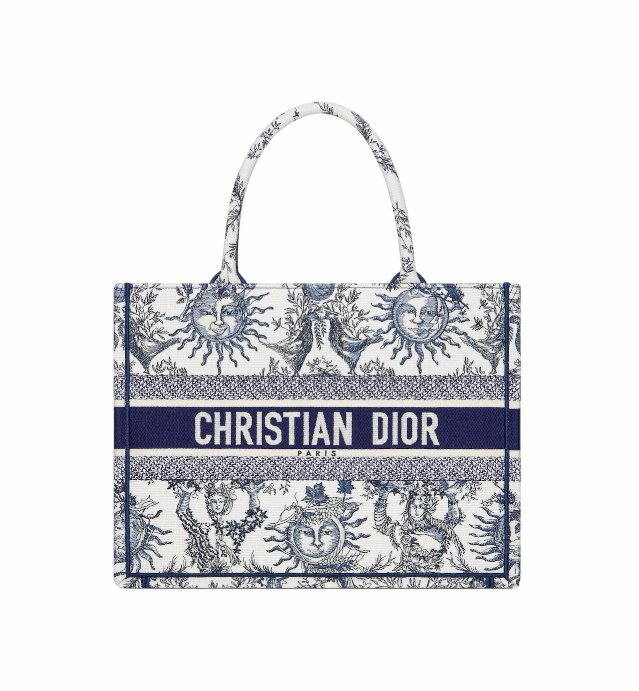 全新DIOR BOOK TOTE 中碼 M1296ZECQ_M928 白色/海軍藍 Toile de Jouy Soleil 刺繡 #BRAND NEW #香榭站正品