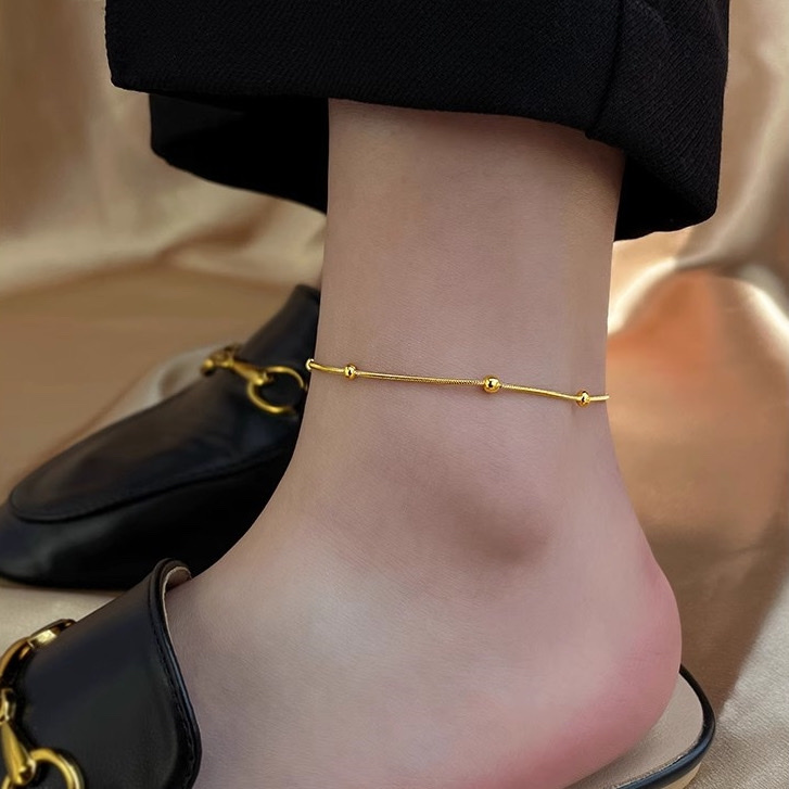 金鏈圓珠 鈦鋼細蛇骨腳鍊