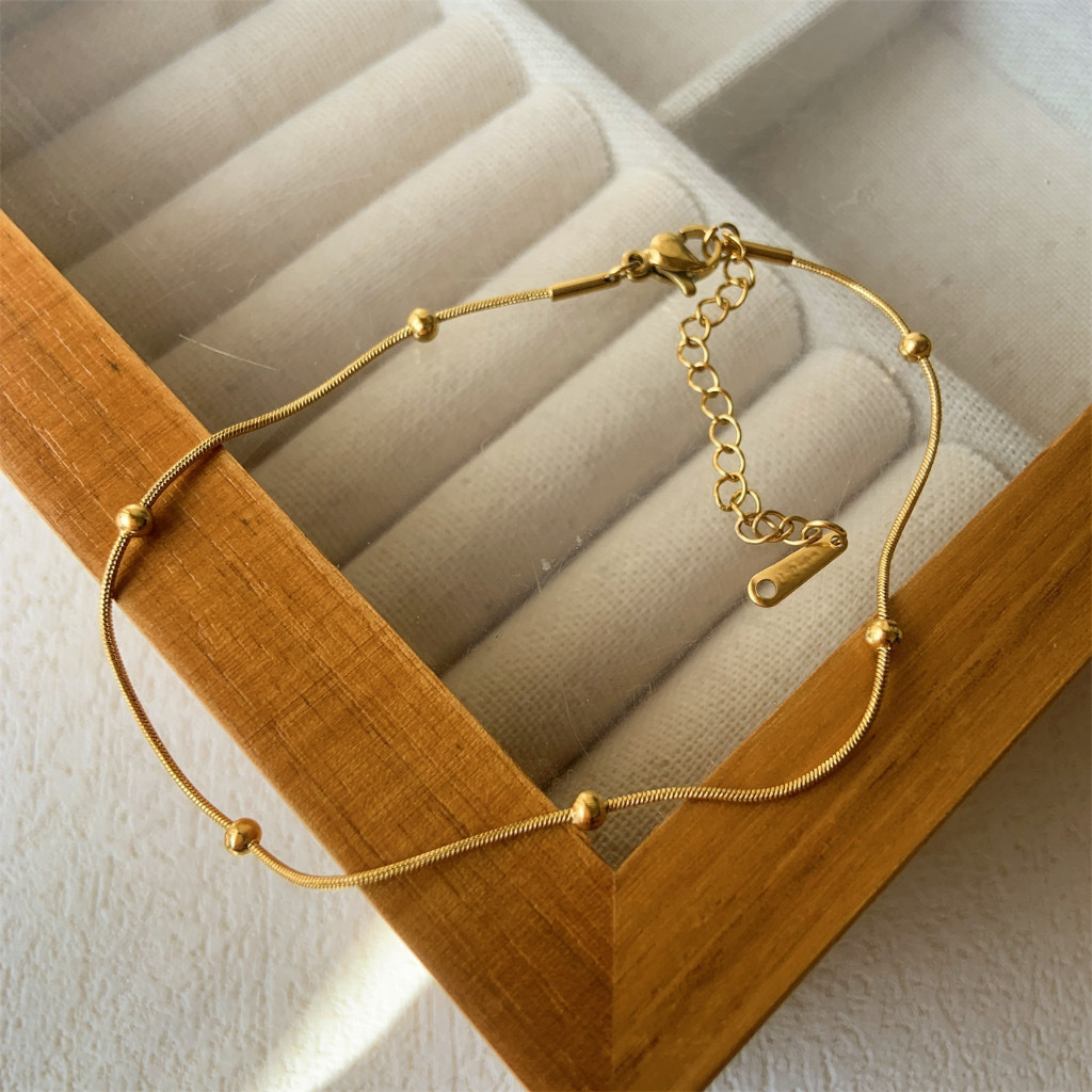 金鏈圓珠 鈦鋼細蛇骨腳鍊