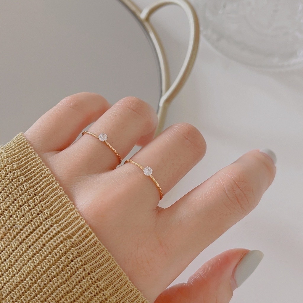 gold氛圍感 單鑽金箔輕低奢細戒
