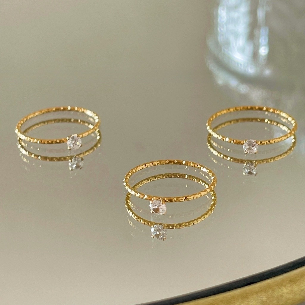 gold氛圍感 單鑽金箔輕低奢細戒