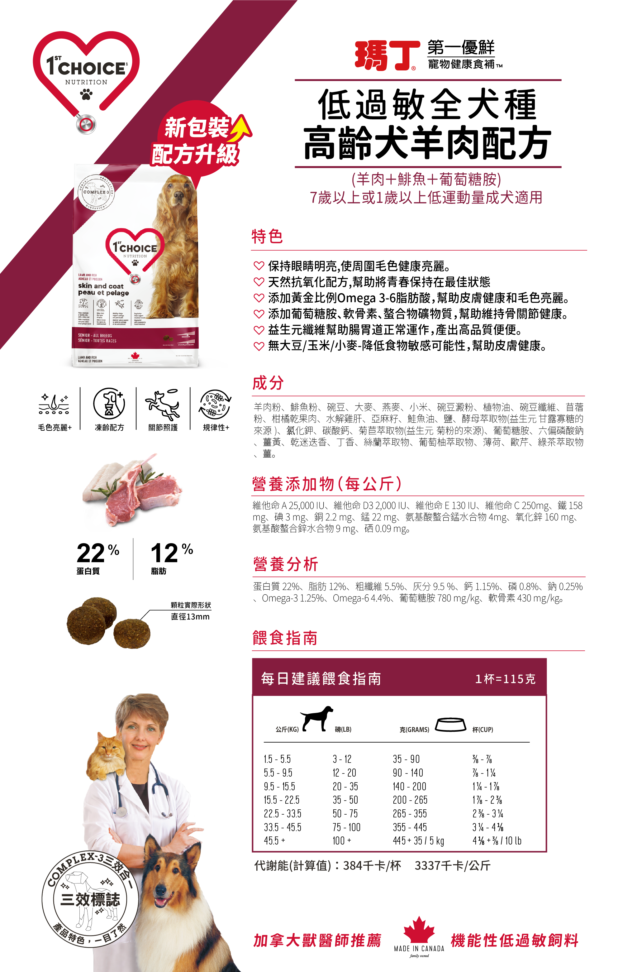 (中顆粒) 瑪丁 全犬種高齡犬低敏羊肉配方 Omega 3-6-9 毛色亮麗,口腔護,關節保健,預防淚痕,成犬飼料,瑪丁,全犬種高齡犬低敏羊肉配方,瑪丁全犬種高齡犬低敏羊肉配方,羊肉配方,加拿大進口,第一優鮮,幫助皮膚健康和毛色亮麗