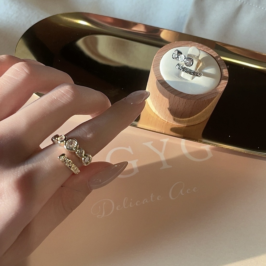 diamond圓鑽x金銀箔輕奢交叉開口戒