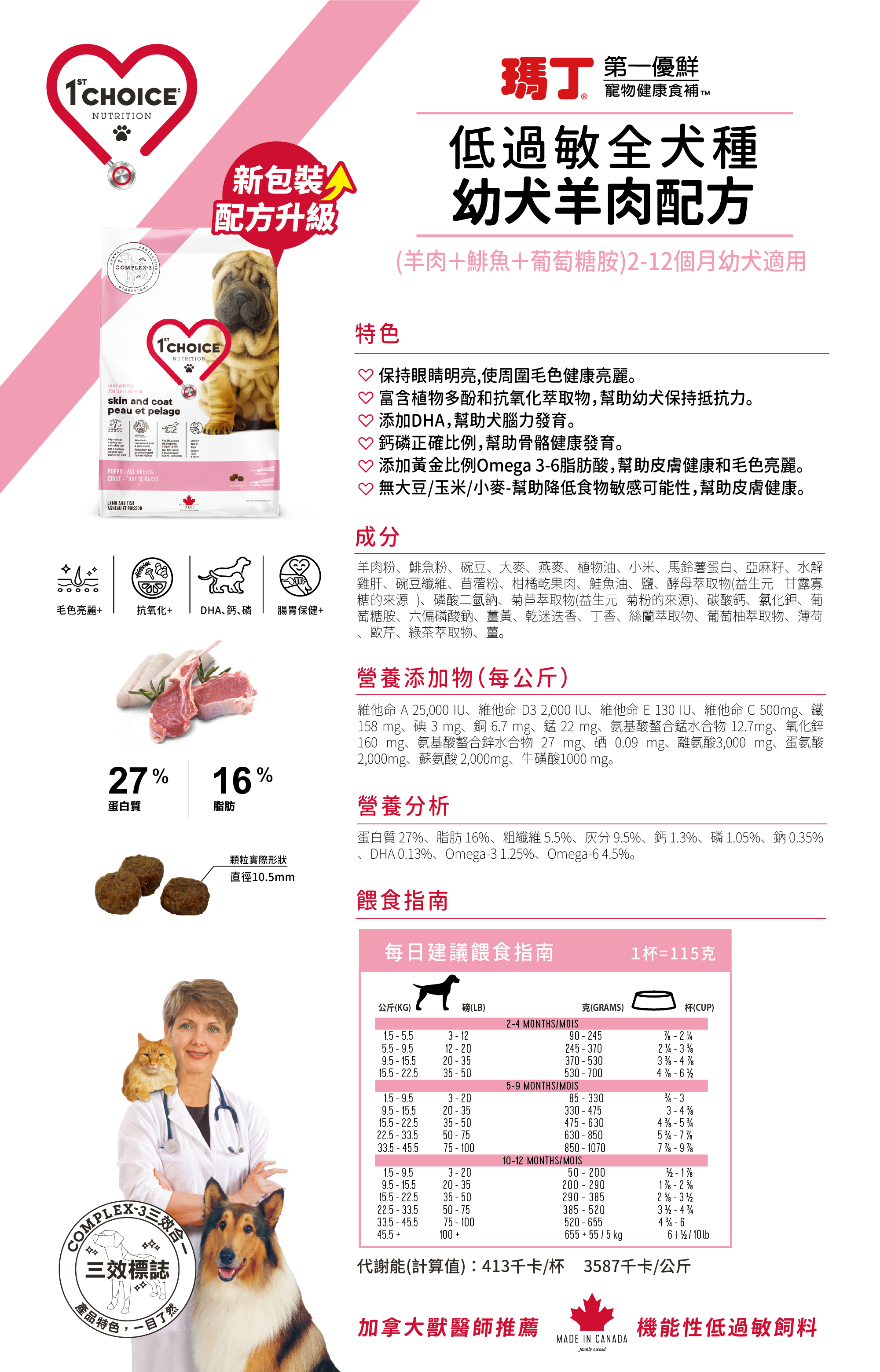 (中顆粒.全犬種) 瑪丁®幼犬低敏羊肉配方毛髮保健,關節保健,預防淚痕,幼犬飼料,瑪丁,全犬種幼犬低敏羊肉配方,瑪丁全犬種幼犬低敏羊肉配方,羊肉配方,加拿大進口,第一優鮮,硫酸軟骨素,葡萄糖胺,有機螯合礦物質,膠原蛋白,DHA,Omega 3-6-9