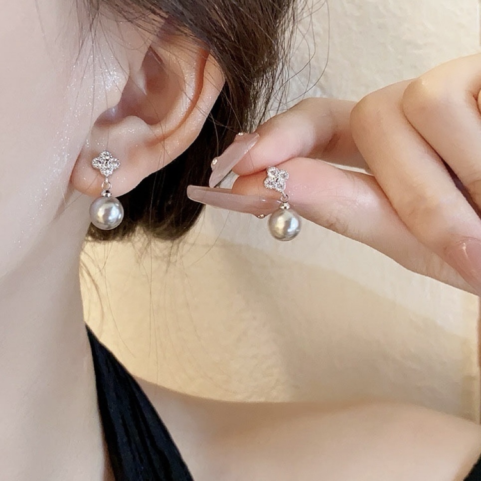 sliver鑽四葉草銀珍珠小墜