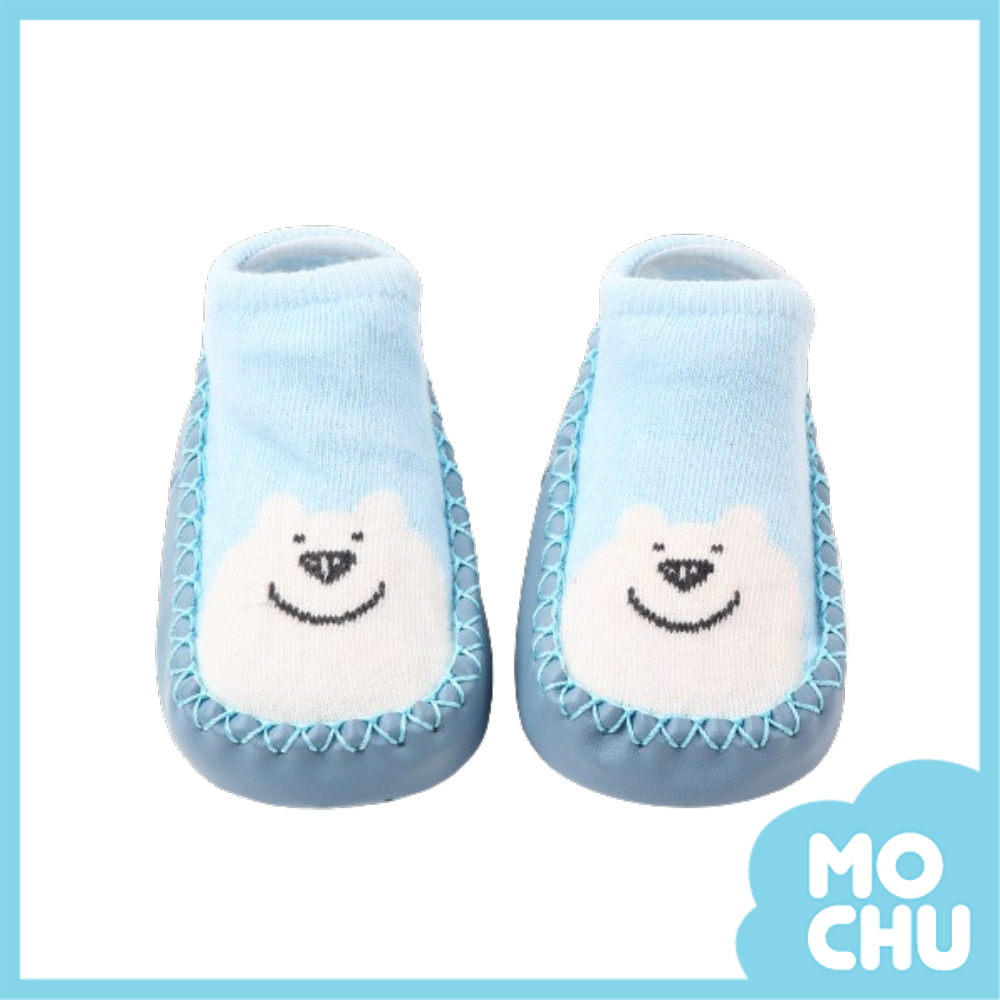 藍色微笑熊防滑學步連襪鞋