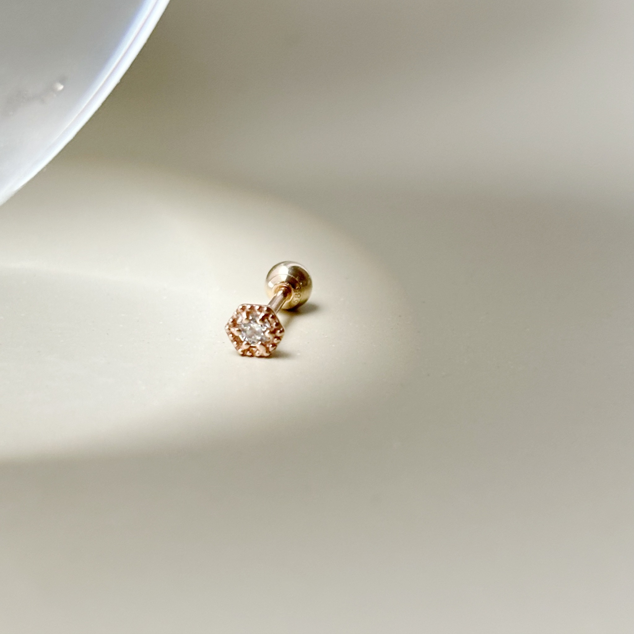 14k復古六角真鑽轉珠耳環