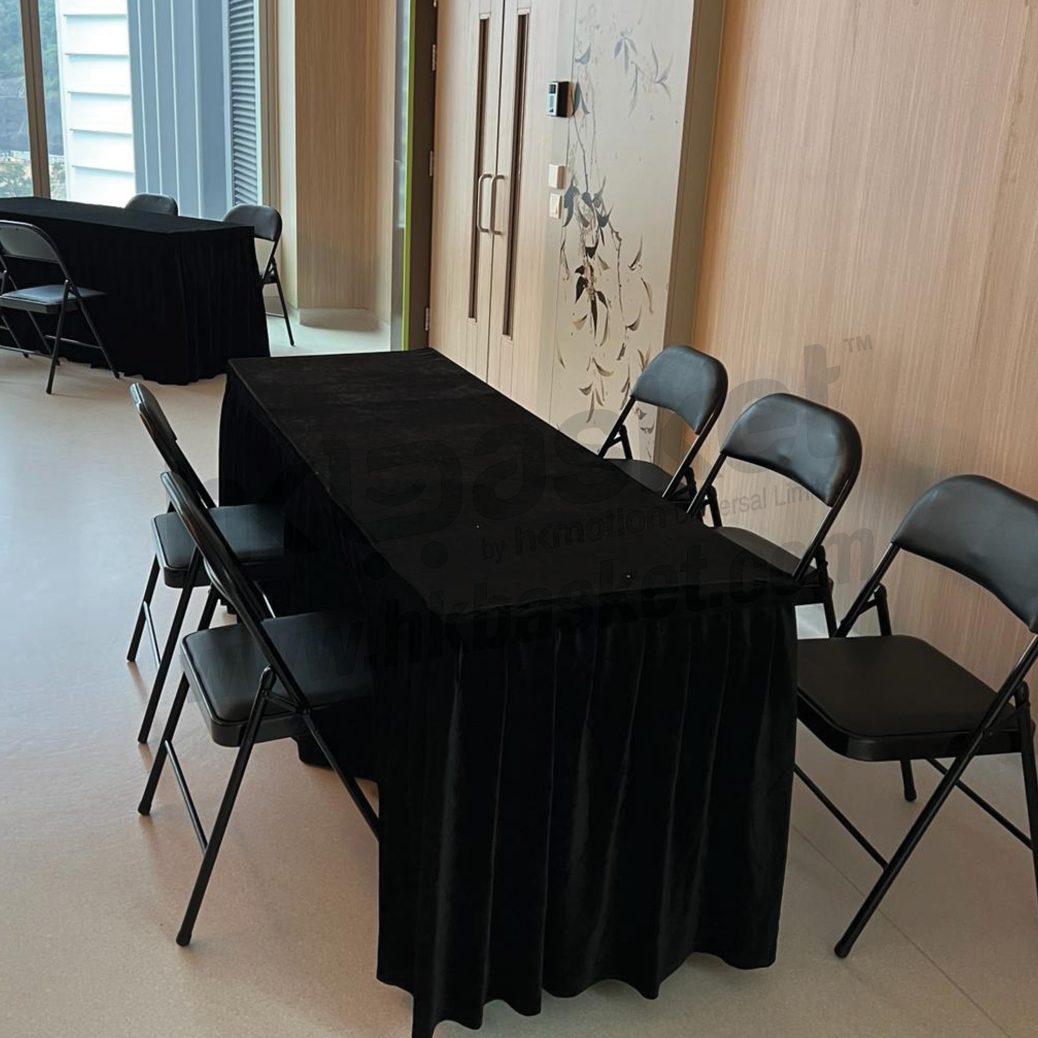 [Rental] HKshows 1.2m Folding Wooden Table with Black Tabkecloth Rental - SRT202Wk