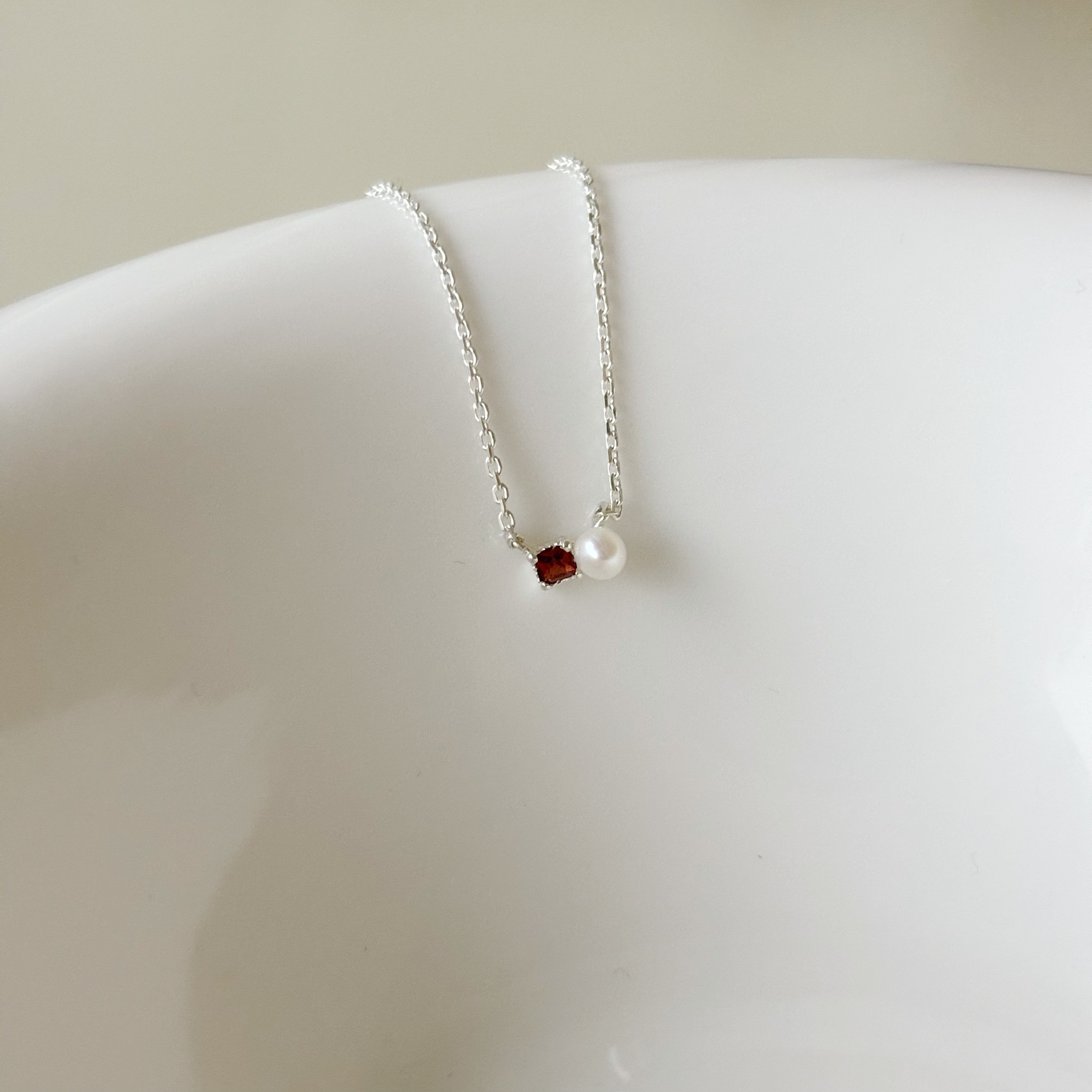 蛋糕方形石榴石珍珠項鍊