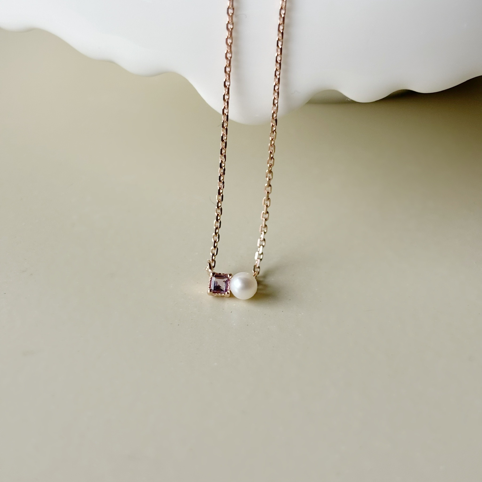 蛋糕方形紫水晶珍珠項鍊