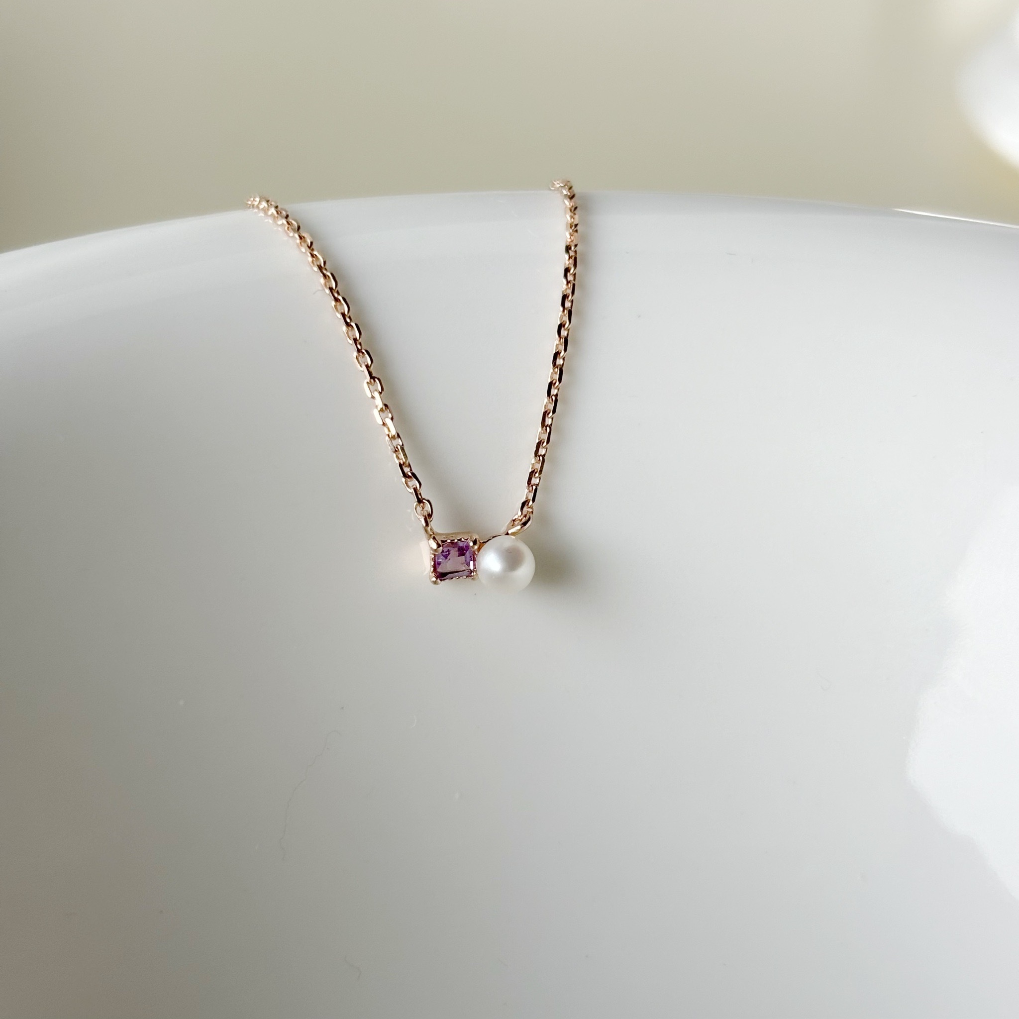 蛋糕方形紫水晶珍珠項鍊