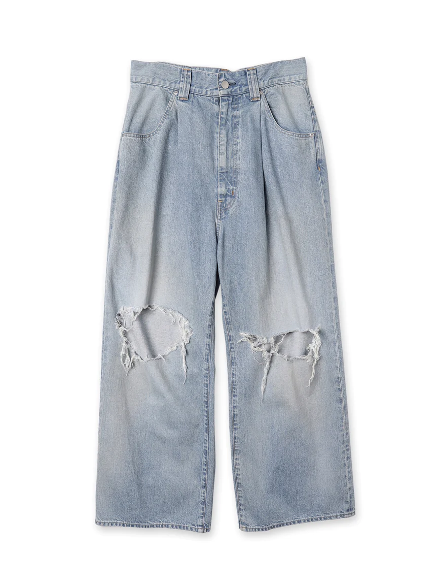 JieDa - DAMAGE ONE TUCK WIDE STRAIGHT DENIM / INDIGO
