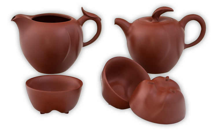 鹿港窯禮品館│平平安安蘋果紫砂茶具組-1壺1海3杯禮盒