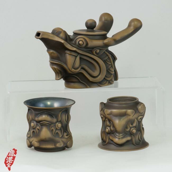 鹿港窯禮品館│紫砂陶-意象茶具組【龍首】一壺二杯 禮盒