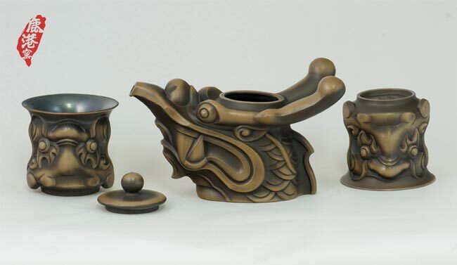 鹿港窯禮品館│紫砂陶-意象茶具組【龍首】一壺二杯 禮盒