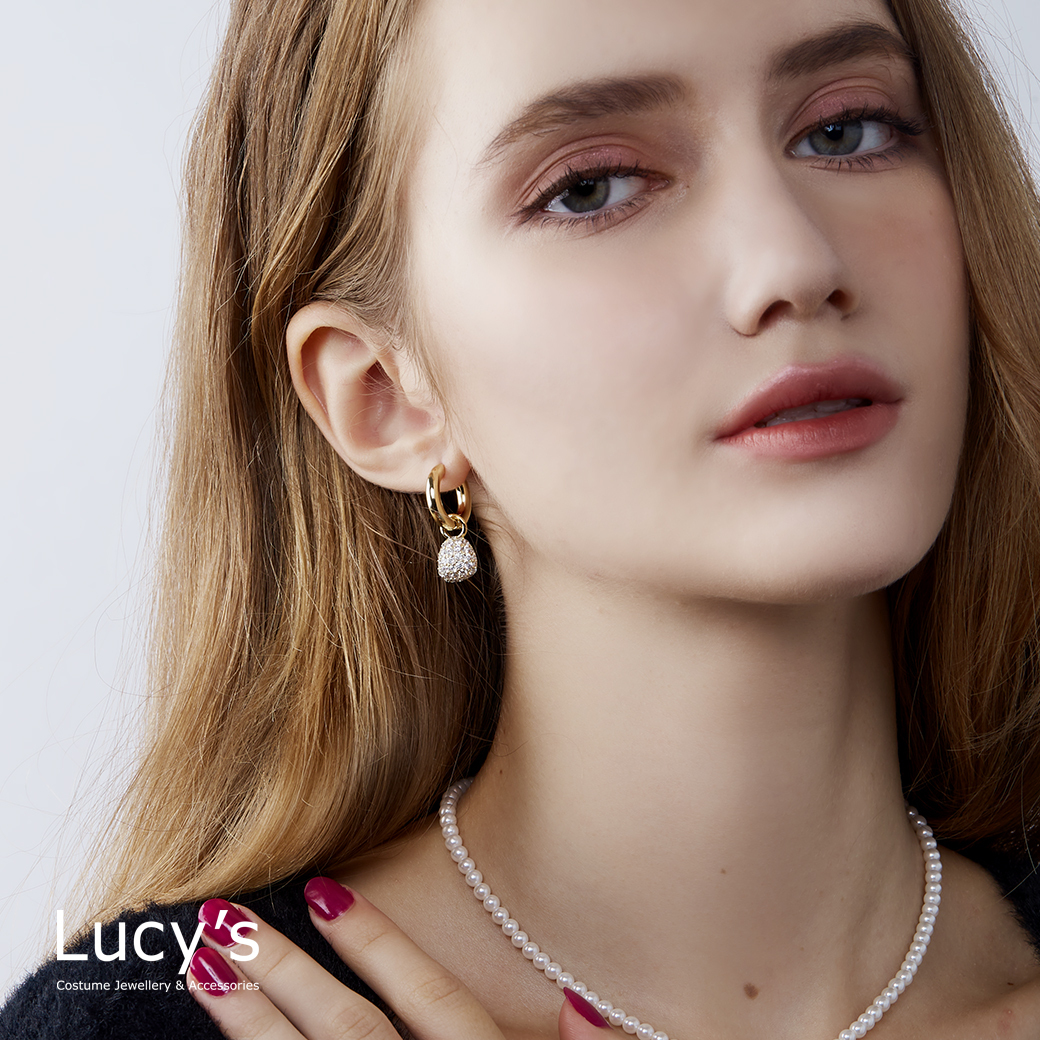 滿鑽水滴 易扣耳環 (二色) (112648/112649)