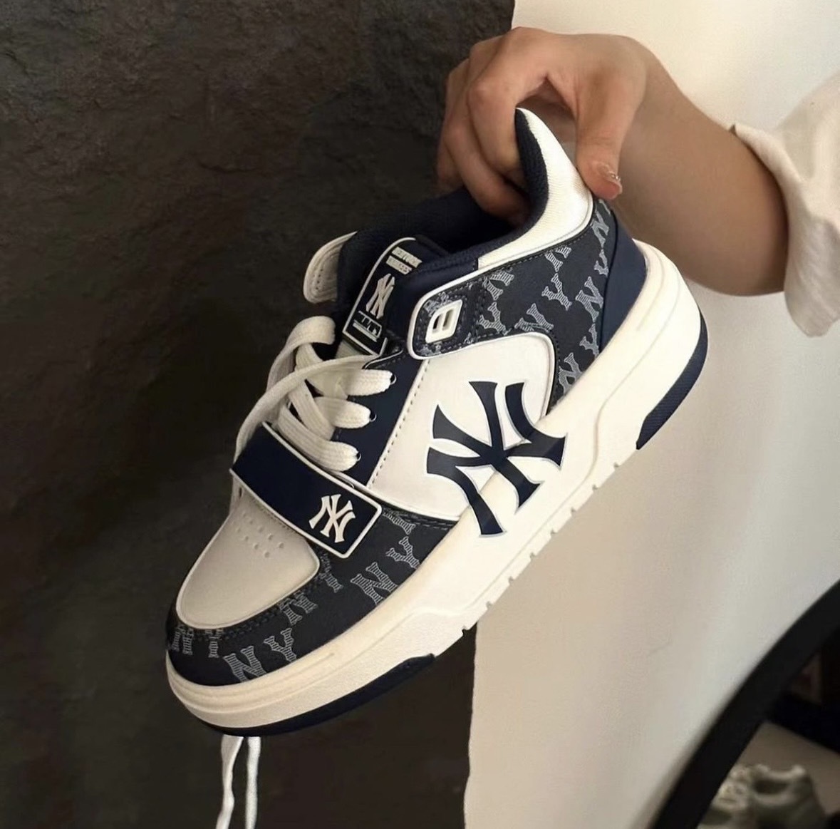 MLB 紐約洋基隊 丹寧 牛仔藍 老花 滿版 老爹鞋 學長鞋 男女款 3ASXCDN3N-50NYD/預購