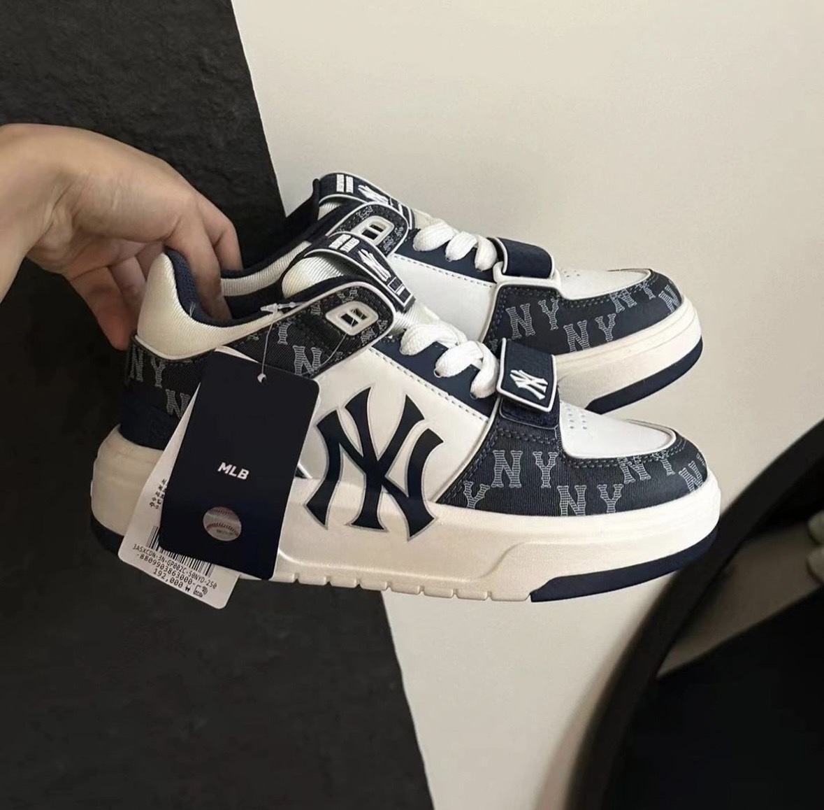 MLB 紐約洋基隊 丹寧 牛仔藍 老花 滿版 老爹鞋 學長鞋 男女款 3ASXCDN3N-50NYD/預購