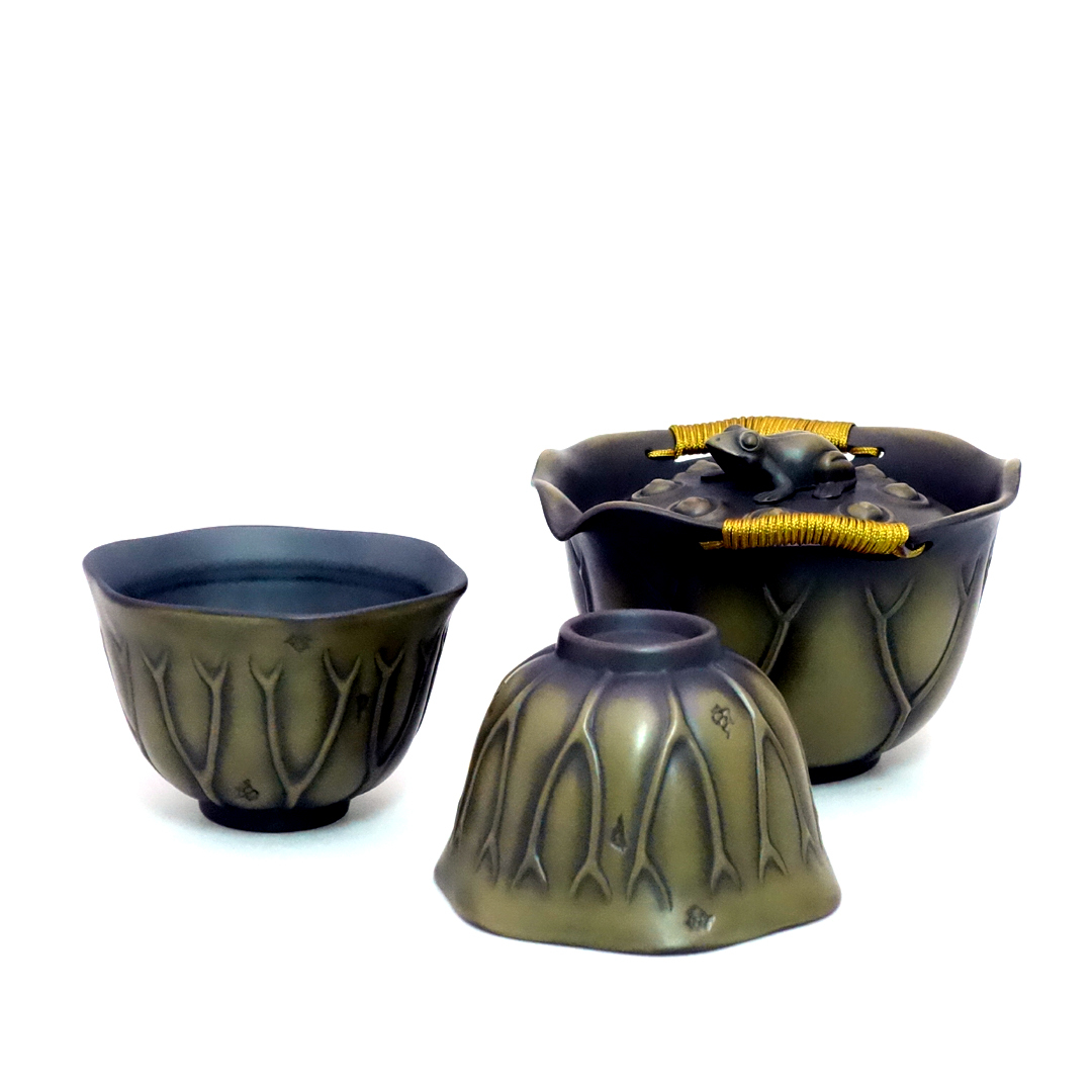 紫砂陶茶具組推薦｜一鳴驚人荷蛙造型1壺2杯禮盒送禮首選