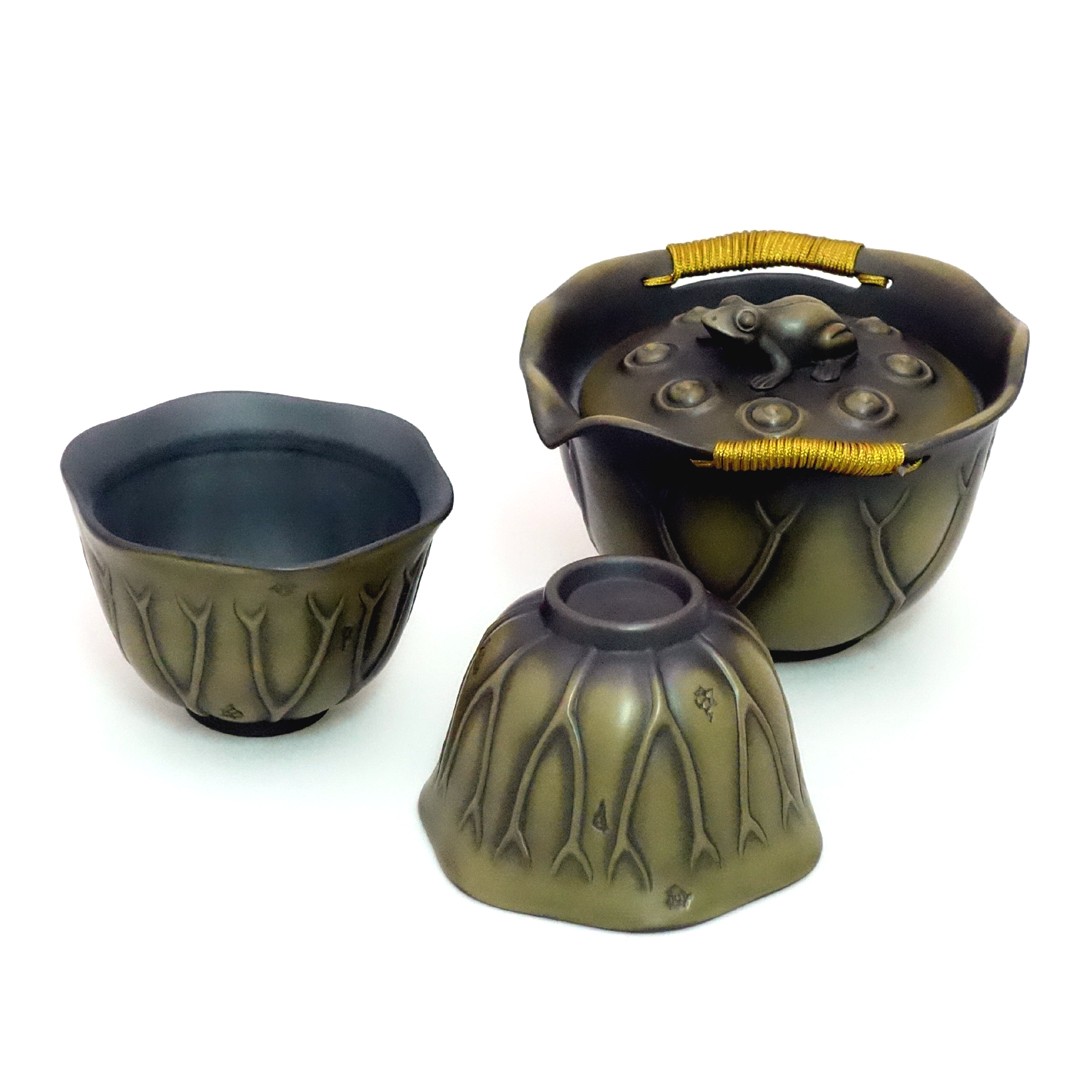 紫砂陶茶具組推薦｜一鳴驚人荷蛙造型1壺2杯禮盒送禮首選