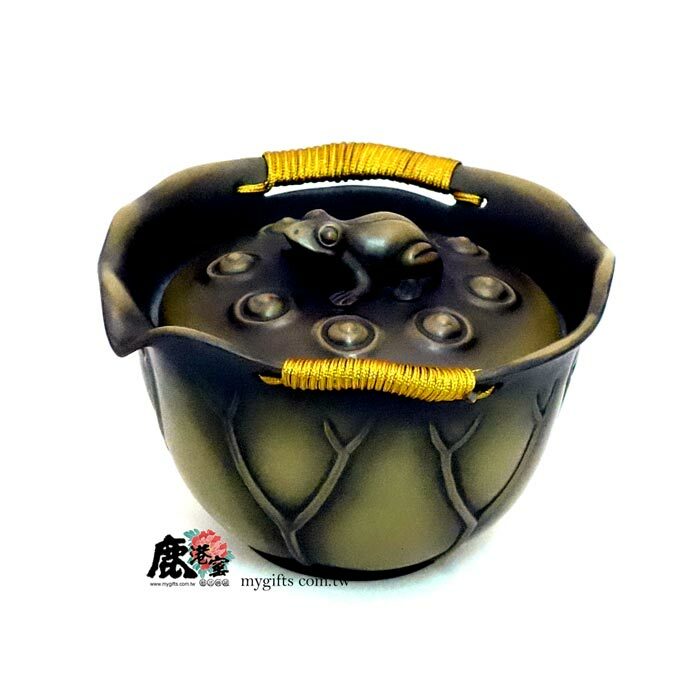 鹿港窯禮品館│一鳴驚人-荷蛙茶具組-1壺2杯 禮盒