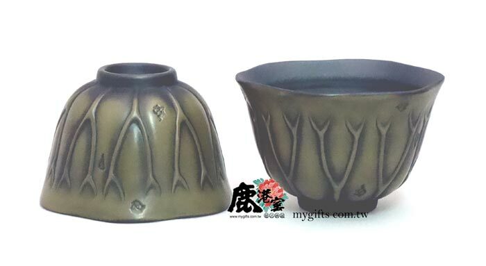 鹿港窯禮品館│一鳴驚人-荷蛙茶具組-1壺2杯 禮盒