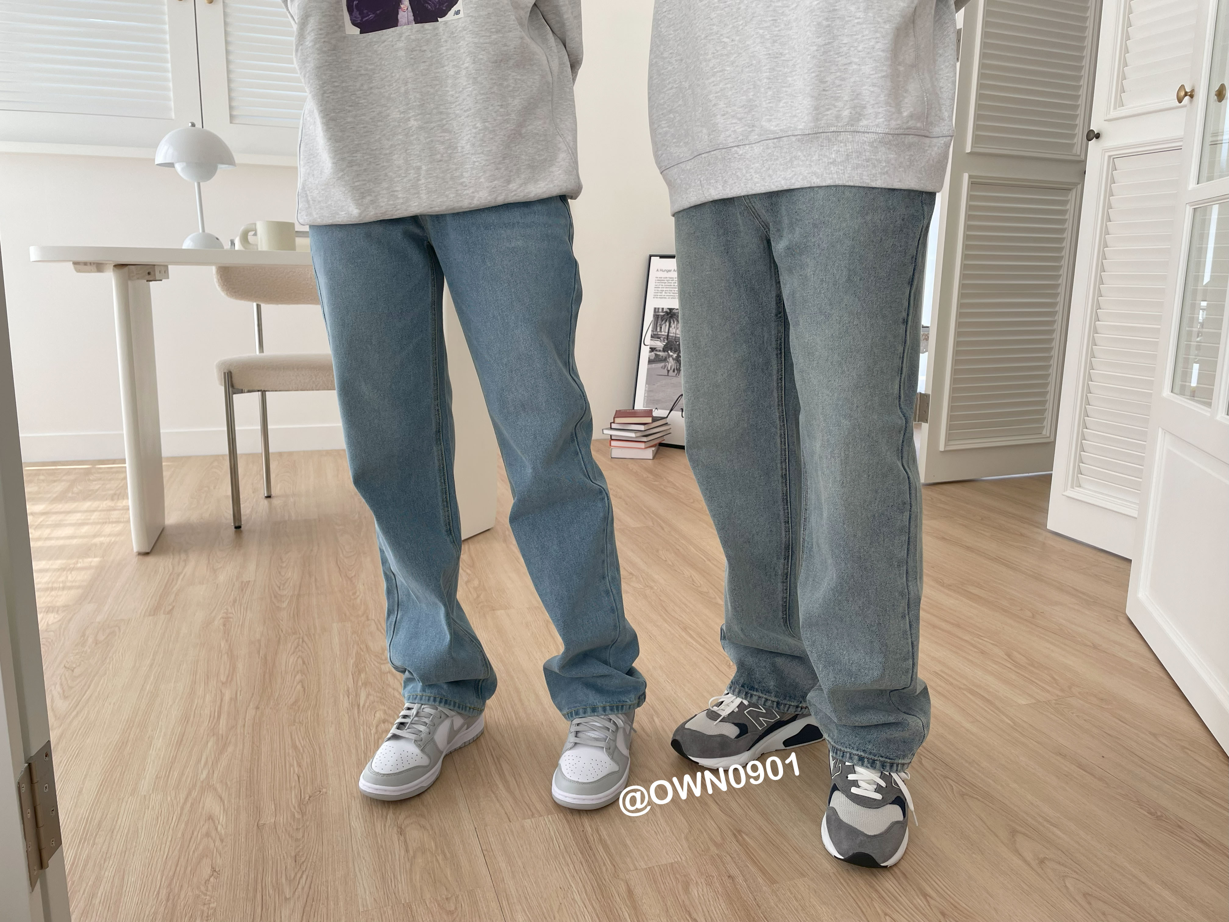 【OWN】韓國品牌 TOFFEE 牛仔褲 刷白 水洗 牛仔藍 寬口 直筒 長褲 男女同款 水洗 藍