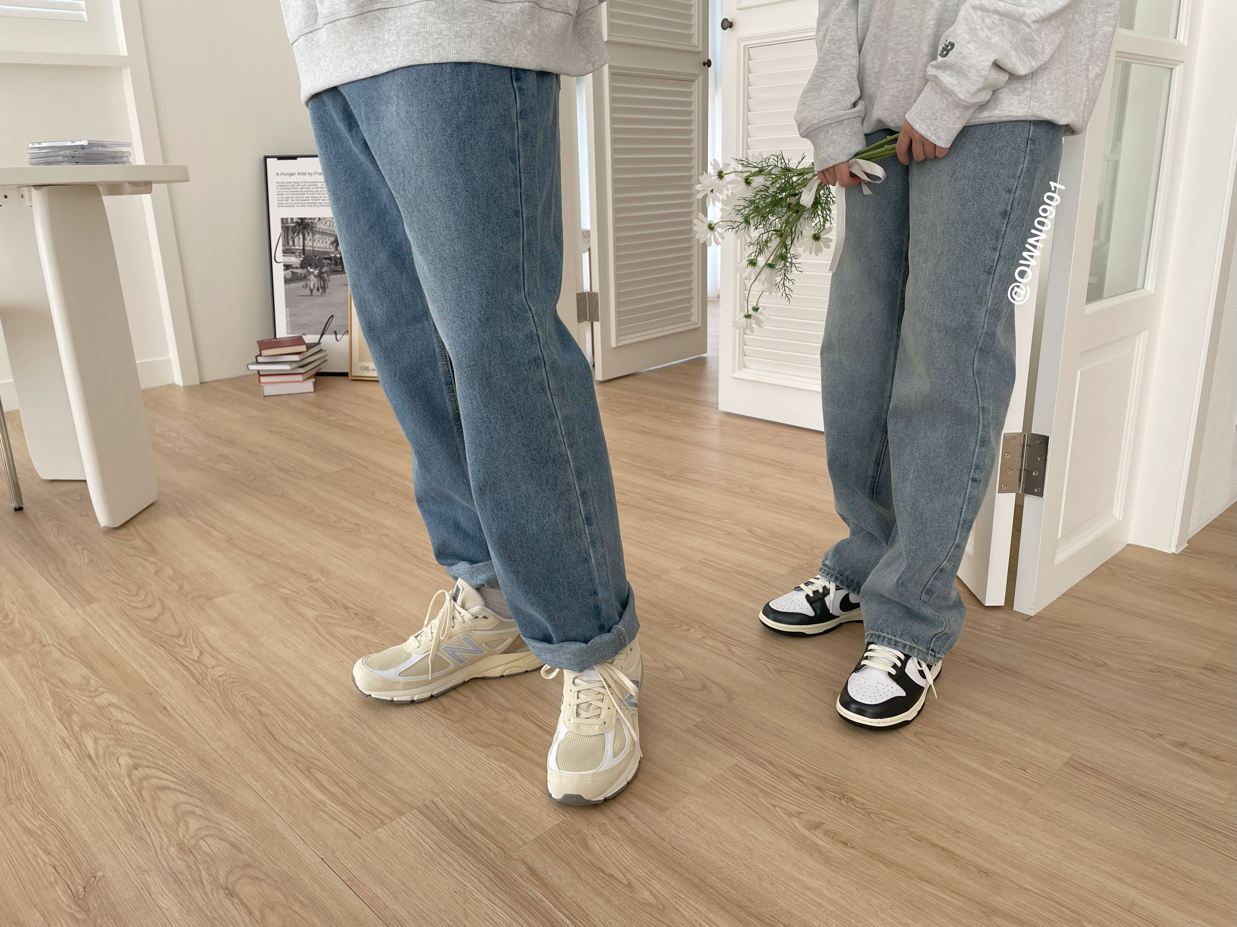 【OWN】韓國品牌 TOFFEE 牛仔褲 刷白 水洗 牛仔藍 寬口 直筒 長褲 男女同款 水洗 藍