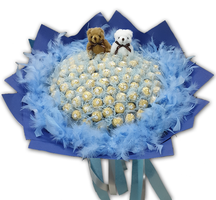 99朵小熊羽毛金莎花束,99朵金莎花束